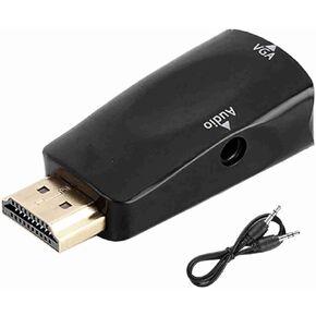 Plplaaoo HDMI إلى محول محول VGA موصلات مطلية بالذهب 1080 بكسل مع إخراج الصوت 3.5 ملم لجهاز الكمبيوتر المحمول المحمول DVD Player Projector White Black (Black) in Saudi Arabia