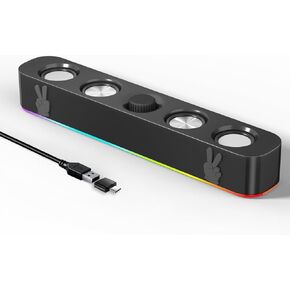 USB Computer Speakers,Wired USB-Powered Bluetooth Computer Sound Bar with RGB & Volume Knob for PC Desktop Computer and Laptops(Black)