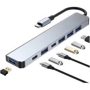 Multiport USB C Adapter, 7 in 1 USB C Docking Station with Fast Charging Port, Compatible with Laptop, Computer, Tablet, Keyboard and More