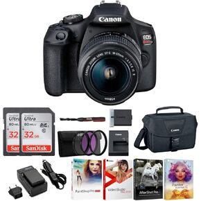 Canon EOS Rebel T7 DSLR Camera and EF-S 18-55mm is II Lens Kit W/Two 32GB SD Cards & Spare Battery Bundle