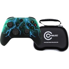 Custom Controllerzz Green Skies Controller & Case Bundle – Includes Green Skies Custom Wireless Controller for Xbox Series X/S, Xbox One, PC & Universal Protective Travel Case