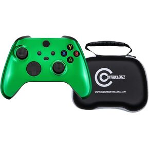 Custom Controllerzz Green Chrome Controller & Case Bundle – Includes Green Chrome Custom Wireless Controller for Xbox Series X/S, Xbox One, PC & Universal Protective Travel Case