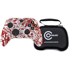 Custom Controllerzz Blood Splatter Controller & Case Bundle – Includes Blood Splatter Custom Wireless Controller for Xbox Series X/S, Xbox One, PC & Universal Protective Travel Case