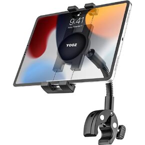 Handlebar Tablet Holder for Bike Pram Moto Wheel Chair [Metal Gooseneck Arm] Stroller Boat Treadmill Bicycle Mount Clamp for Tablet & Phone, iPad Pro Air Mini, Galaxy Tab, Kindle, 4-13"