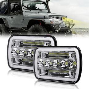 5x7/7x6 Led Headlights Chips High/Low Beam with Halo Angel Eyes DRL Turn Signal Light Sealed Beam H6054 Led Headlights Compatible with Wrangler YJ Cherokee XJ Ford Chevy Nissan etc- 2pcs