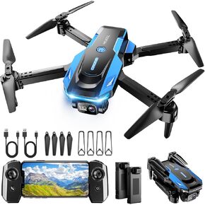 Drone with 1080P Camera - Foldable Remote Control Quadcopter with Voice Gesture Control, 3D Flip, One Key Start, Emergency Stop, 2 Batteries, Easier to use, Toy for Adults Beginners, Grey