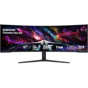 SAMSUNG 57" Odyssey Neo G9 Series Dual 4K UHD 1000R Curved Gaming Monitor, 240Hz, 1ms with DisplayPort 2.1, Quantum Mini-LED, DisplayHDR 1000, AMD FreeSync Premium Pro, LS57CG952NNXZA, 2023 (Renewed)