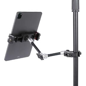 Tablet Holder for Microphone Stand, Mic Music Stand Tablet Holder for iPad, Multi Angle Adjustable 10" Long Magic Arm & Super Clamp Mount, Compatible with 4.7 to 13 inch Tablets & Smartphones