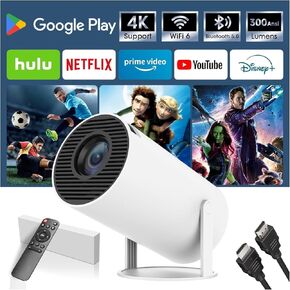 جهاز عرض 1080 بكسل مع Android 11 ، 300 ANSI Home Theatre Projector ، دعم 4K ، 30-130 "، WIFI 6 ، BT 5.0 ، جهاز عرض فيلم محمول متوافق مع الهاتف الذكي ، HDMI ، USB