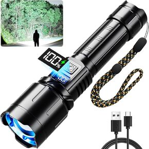 Rechargeable Flashlight High Lumen, 2000LM LED Super Bright Flash Light, Tactical Flashlights with LCD Power Display, 6 Lighting Modes, Waterproof, Powerful Flashlight for Emergencies Camping