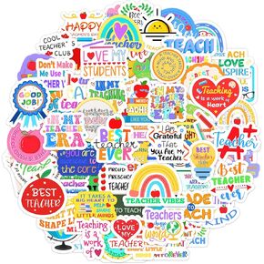 300Pcs Teacher Stickers Waterproof Vinyl 100 Styles – Bulk Teacher Appreciation Gifts with Cute Designs & Quotes for Laptop, Water Bottle, Notebook, Back to School Supplies