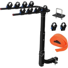 4 Bike Hitch Rack, Heavy-Duty Foldable Steel Bicycle Rack with Hitch and Anti-Rattle Straps, 2" Receiver Compatible, Easy to Assemble & Use, Bike Rack for SUV, Car, Truck