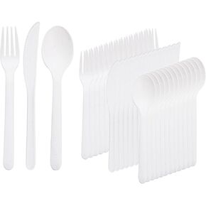 Supernal 180pcs Matt White Plastic Silverware Set - Heavy Duty Reusable Cutlery - Spoons, Knives, Forks - Dishwasher & Microwave Safe