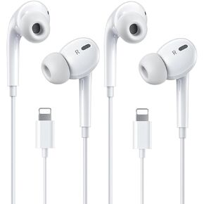 2-Pack Wired Earbuds for iPhone Headphones Earphones Nosie Reduction Built-in Microphone & Volume Control Headsets Compatible with iPhone 14/13/12/11/XR/XS/X/8/7/SE/Pro/Pro Max - White.