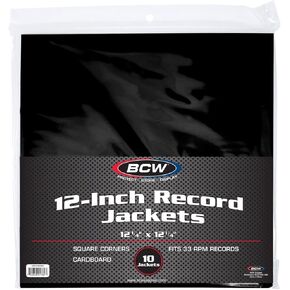 BCW Black Cardboard Record Jacket 12-Inch | Protects 33⅓ RPM Vinyl Records | Heavy 20-Point Acid-Free Cardboard | Blank LP Sleeves | Durable Outer Jackets | 10 Pack