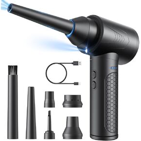 Compressed Air Duster-3 Gear Adjustable 120000RPM Electric Air Duster with LED Light, Rechargeable Cordless Air Blower for Computer, Keyboard, Outdoor, House and Car Replaces Compressed Air Cans Black