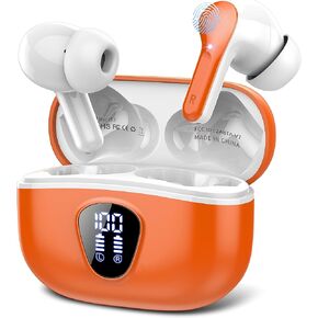 Wireless Earbuds, Bluetooth 5.4 Headphones HiFi Stereo, Bluetooth Earbud with ENC Noise Cancelling Mic, IP7 Waterproof in Ear Earphones, 48H, LED Display Ear Buds for Pad Workout, Orange