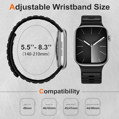 حلقة مغناطيسية متوافقة مع فرق ساعة Apple for Men - Series 10 46mm - Ultra/Ultra 2 49mm - Iwatch Series 9 8 7 45mm - Apple Watch 6 5 4 SE SE 2nd 44mm ، SPORT SILICONE WATTER STRAP in Kuwait