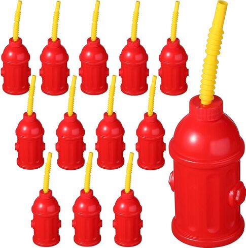 12 Pcs Fire Hydrant Straws Party Cups with Lids Firefighter Birthday Party Favors Red Plastic Fire Hydrant Party Supplies Cups for Kids Firetruck Fireman Party Decorations in Saudi Arabia