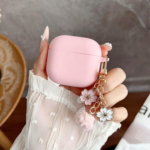 Cute Pink Case for Airpods 4 Cover for Girl Women with Pom pom Flower Keychain & Cleaner Kit, Soft Silicone Airpods iPod 4 Gen Protective Cover Skin for Airpod 4 Pink in Kuwait