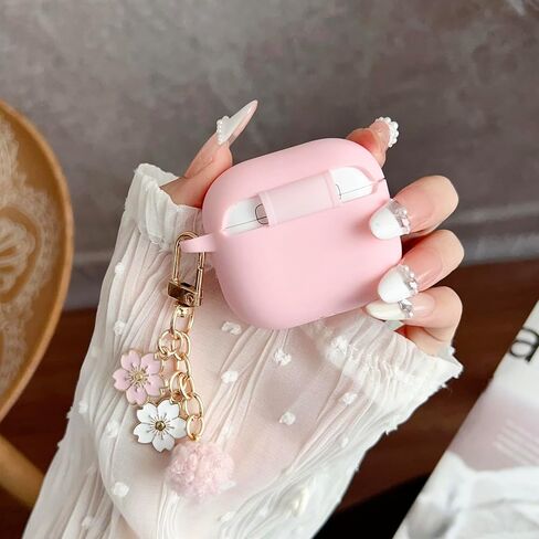 Cute Pink Case for Airpods 4 Cover for Girl Women with Pom pom Flower Keychain & Cleaner Kit, Soft Silicone Airpods iPod 4 Gen Protective Cover Skin for Airpod 4 Pink in Kuwait