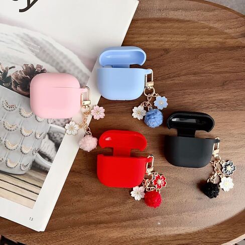 Cute Pink Case for Airpods 4 Cover for Girl Women with Pom pom Flower Keychain & Cleaner Kit, Soft Silicone Airpods iPod 4 Gen Protective Cover Skin for Airpod 4 Pink in Kuwait