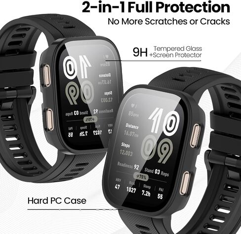CASE متوافق مع غطاء الساعات الذكية Amazfit BIP 6 ، غطاء واقعي قوي للغاية من أجهزة الكمبيوتر الشخصية مع فيلم زجاجي مقسى لملحقات Amazfit Bip 6 Watch (أسود) in Saudi Arabia