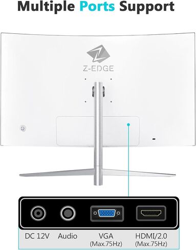 Z-Edge 27-inch Curved Gaming Monitor, Full HD 1080P 1920x1080 LED Backlight Monitor, with 75Hz Refresh Rate and Eye-Care Technology, 178° Wide View Angle, Built-in Speakers, VGA+HDMI in Saudi Arabia