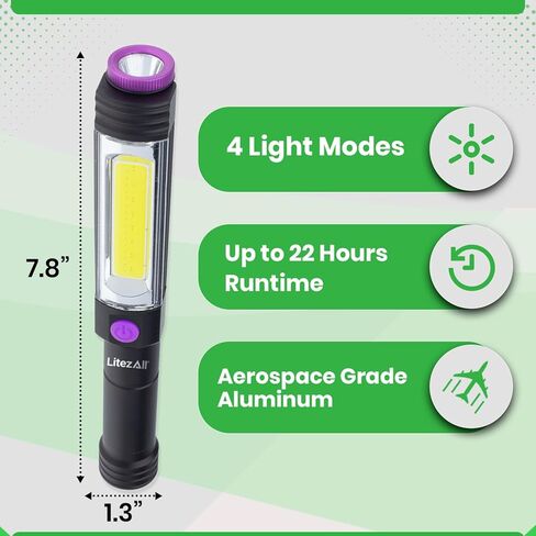 LitezAll Pen Flashlight 400 Lumen - Compact and Portable Tactical Pen Light, Battery Powered, Wide Angle COB LED Task Light - Ideal Pen Light for Professionals and Everyday Use in Kuwait