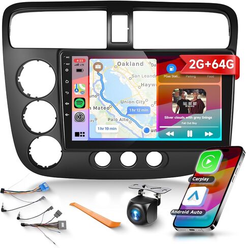 Car Stereo Radio with Wireless Apple CarPlay Android Auto for Honda Civic 2001 2002 2003 2004 2005 9 inch Android Touch Screen Bluetooth Radio with GPS Navigation WiFi Backup Camera Mic HiFi Audio in Kuwait