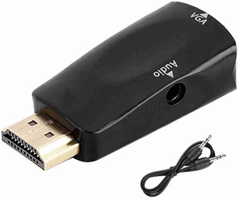 Plplaaoo HDMI إلى محول محول VGA موصلات مطلية بالذهب 1080 بكسل مع إخراج الصوت 3.5 ملم لجهاز الكمبيوتر المحمول المحمول DVD Player Projector White Black (Black) in Saudi Arabia