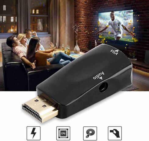 Plplaaoo HDMI إلى محول محول VGA موصلات مطلية بالذهب 1080 بكسل مع إخراج الصوت 3.5 ملم لجهاز الكمبيوتر المحمول المحمول DVD Player Projector White Black (Black) in Saudi Arabia