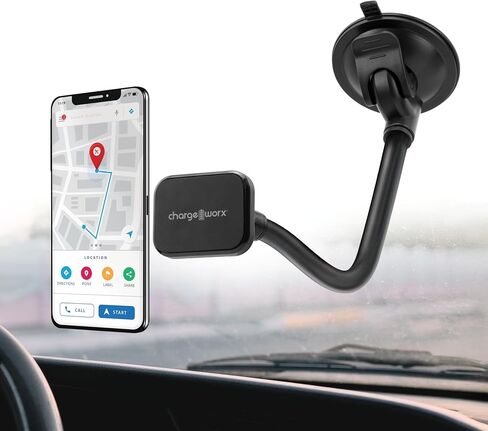 CHARGEWORX حامل الزجاج الأمامي للهواتف الذكية | حامل الهاتف الخليوي اللاسلكي للسيارات والمركبات | ذراع مرن مقاس 14.75 بوصة | قبضة آمنة ومضادة للانزلاق وحامل بزاوية 360 درجة | صدمات مضادة للطرق، المنعطفات الحادة، متينة in Kuwait