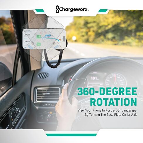 CHARGEWORX حامل الزجاج الأمامي للهواتف الذكية | حامل الهاتف الخليوي اللاسلكي للسيارات والمركبات | ذراع مرن مقاس 14.75 بوصة | قبضة آمنة ومضادة للانزلاق وحامل بزاوية 360 درجة | صدمات مضادة للطرق، المنعطفات الحادة، متينة in Kuwait