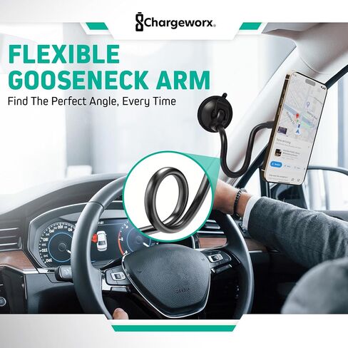 CHARGEWORX حامل الزجاج الأمامي للهواتف الذكية | حامل الهاتف الخليوي اللاسلكي للسيارات والمركبات | ذراع مرن مقاس 14.75 بوصة | قبضة آمنة ومضادة للانزلاق وحامل بزاوية 360 درجة | صدمات مضادة للطرق، المنعطفات الحادة، متينة in Kuwait