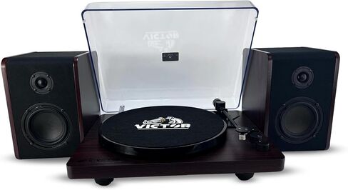 Victor VWRP-1600 Lincoln Record Player, 3-Speed Turntable with Bluetooth Connectivity, Vintage Wood Finish, Dual Detached Speakers, Dust Cover, RCA Output, and Aux Input in Saudi Arabia