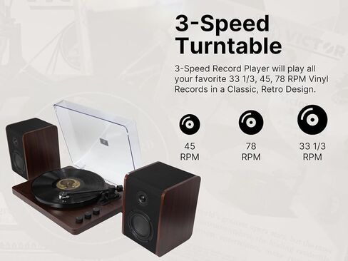 Victor VWRP-1600 Lincoln Record Player, 3-Speed Turntable with Bluetooth Connectivity, Vintage Wood Finish, Dual Detached Speakers, Dust Cover, RCA Output, and Aux Input in Saudi Arabia