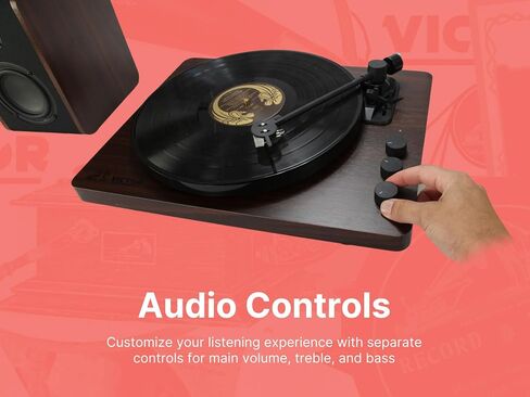 Victor VWRP-1600 Lincoln Record Player, 3-Speed Turntable with Bluetooth Connectivity, Vintage Wood Finish, Dual Detached Speakers, Dust Cover, RCA Output, and Aux Input in Saudi Arabia