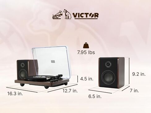 Victor VWRP-1600 Lincoln Record Player, 3-Speed Turntable with Bluetooth Connectivity, Vintage Wood Finish, Dual Detached Speakers, Dust Cover, RCA Output, and Aux Input in Saudi Arabia