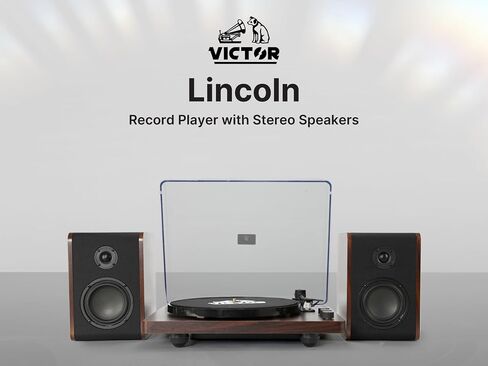 Victor VWRP-1600 Lincoln Record Player, 3-Speed Turntable with Bluetooth Connectivity, Vintage Wood Finish, Dual Detached Speakers, Dust Cover, RCA Output, and Aux Input in Saudi Arabia