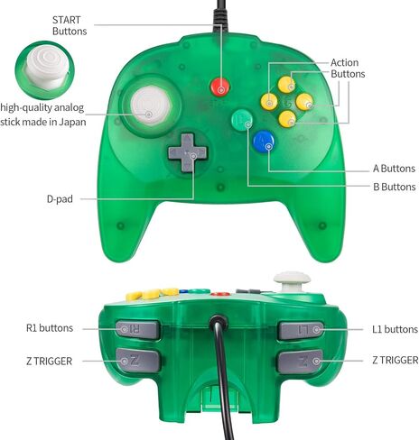 Miadore 2 Pack Mini N64 Controller ، Classic N64 Game Pad joystick for N64 System Video Game Console (Black) in Kuwait