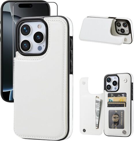 Wallet Case Compatible with iPhone 16 Pro Max 6.9", Slim Protective case with Card Holder, PU Leather Kickstand Card Slots Case with Double Magnetic Clasp-White in Kuwait