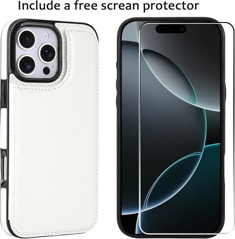 Wallet Case Compatible with iPhone 16 Pro Max 6.9", Slim Protective case with Card Holder, PU Leather Kickstand Card Slots Case with Double Magnetic Clasp-White in Kuwait
