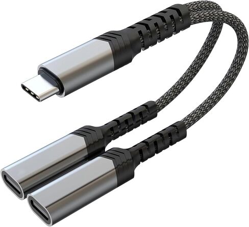 Type C Distributor,Dual USB C Headphone and Charger Adapter,2-in-1 USB C Audio and PD 60W Fast Charging Distributor,Suitable for iPhone 16/15,iPad,MacBook,Galaxy S24/S23 (Gray) in Saudi Arabia
