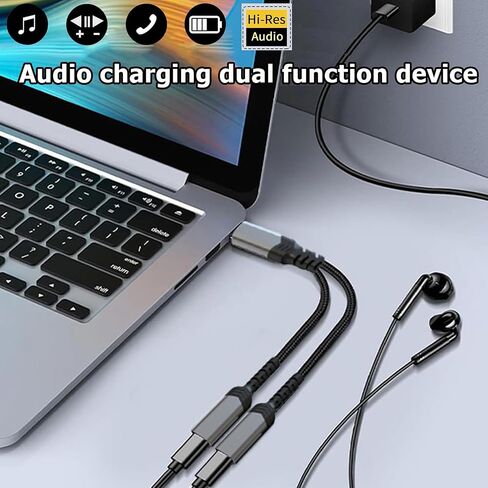 Type C Distributor,Dual USB C Headphone and Charger Adapter,2-in-1 USB C Audio and PD 60W Fast Charging Distributor,Suitable for iPhone 16/15,iPad,MacBook,Galaxy S24/S23 (Gray) in Saudi Arabia