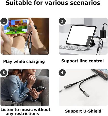 Type C Distributor,Dual USB C Headphone and Charger Adapter,2-in-1 USB C Audio and PD 60W Fast Charging Distributor,Suitable for iPhone 16/15,iPad,MacBook,Galaxy S24/S23 (Gray) in Saudi Arabia
