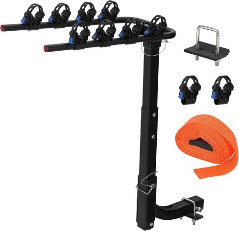 4 Bike Hitch Rack, Heavy-Duty Foldable Steel Bicycle Rack with Hitch and Anti-Rattle Straps, 2" Receiver Compatible, Easy to Assemble & Use, Bike Rack for SUV, Car, Truck in Saudi Arabia