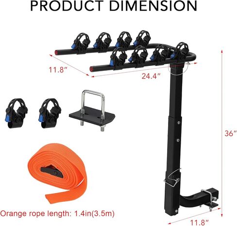 4 Bike Hitch Rack, Heavy-Duty Foldable Steel Bicycle Rack with Hitch and Anti-Rattle Straps, 2" Receiver Compatible, Easy to Assemble & Use, Bike Rack for SUV, Car, Truck in Saudi Arabia