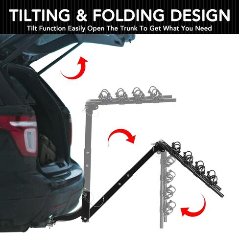 4 Bike Hitch Rack, Heavy-Duty Foldable Steel Bicycle Rack with Hitch and Anti-Rattle Straps, 2" Receiver Compatible, Easy to Assemble & Use, Bike Rack for SUV, Car, Truck in Saudi Arabia