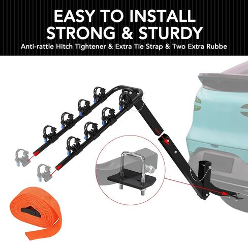 4 Bike Hitch Rack, Heavy-Duty Foldable Steel Bicycle Rack with Hitch and Anti-Rattle Straps, 2" Receiver Compatible, Easy to Assemble & Use, Bike Rack for SUV, Car, Truck in Saudi Arabia